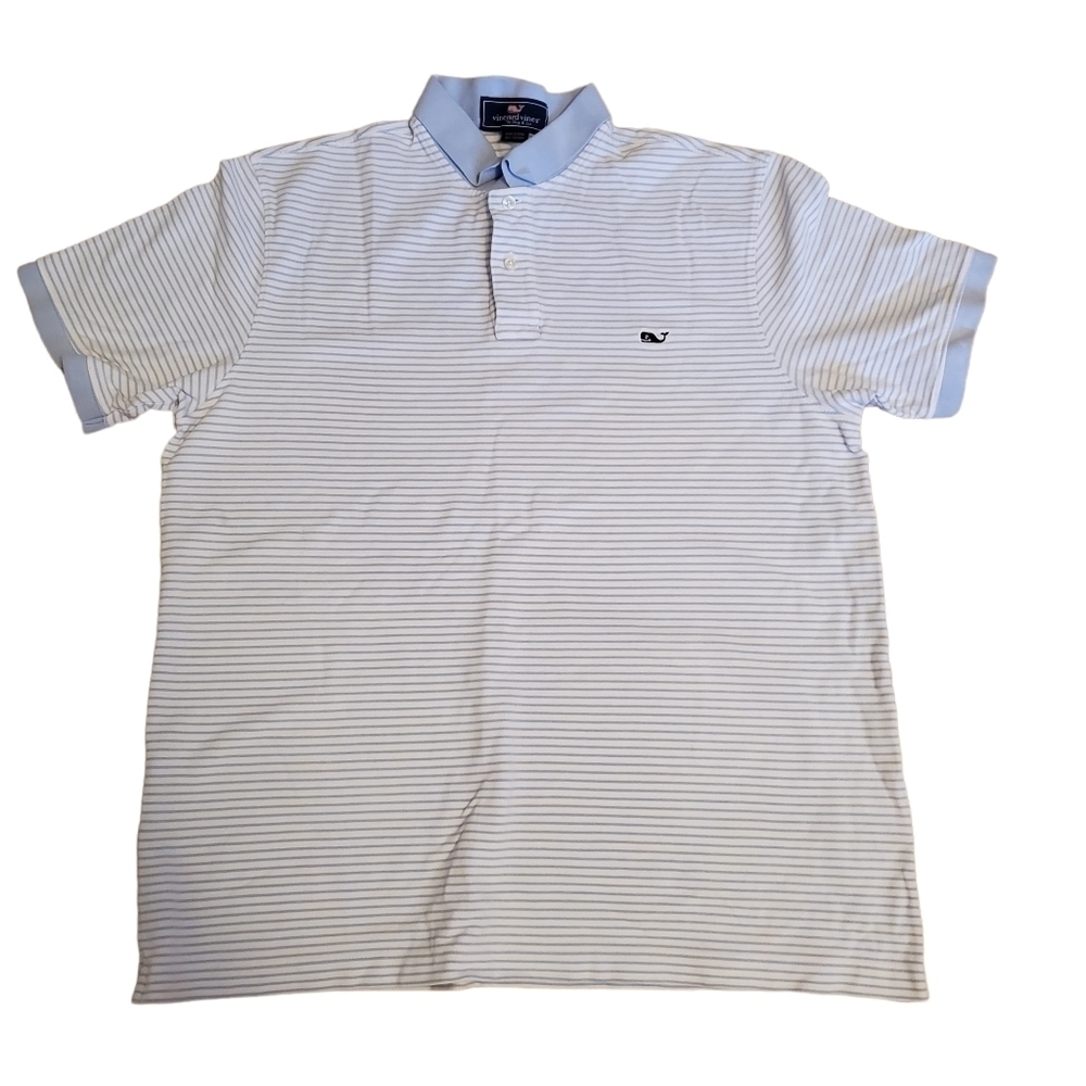 VINEYARD Vines Polo Shirt‎ Mens Large Blue White Stripes Short Sleeves Preppy